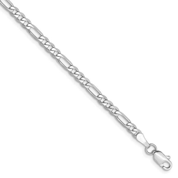14k White Gold 3mm Flat Figaro Anklet 10 Inch